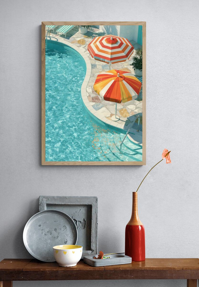 Poolside Umbrellas Photography Poster. — room view 3