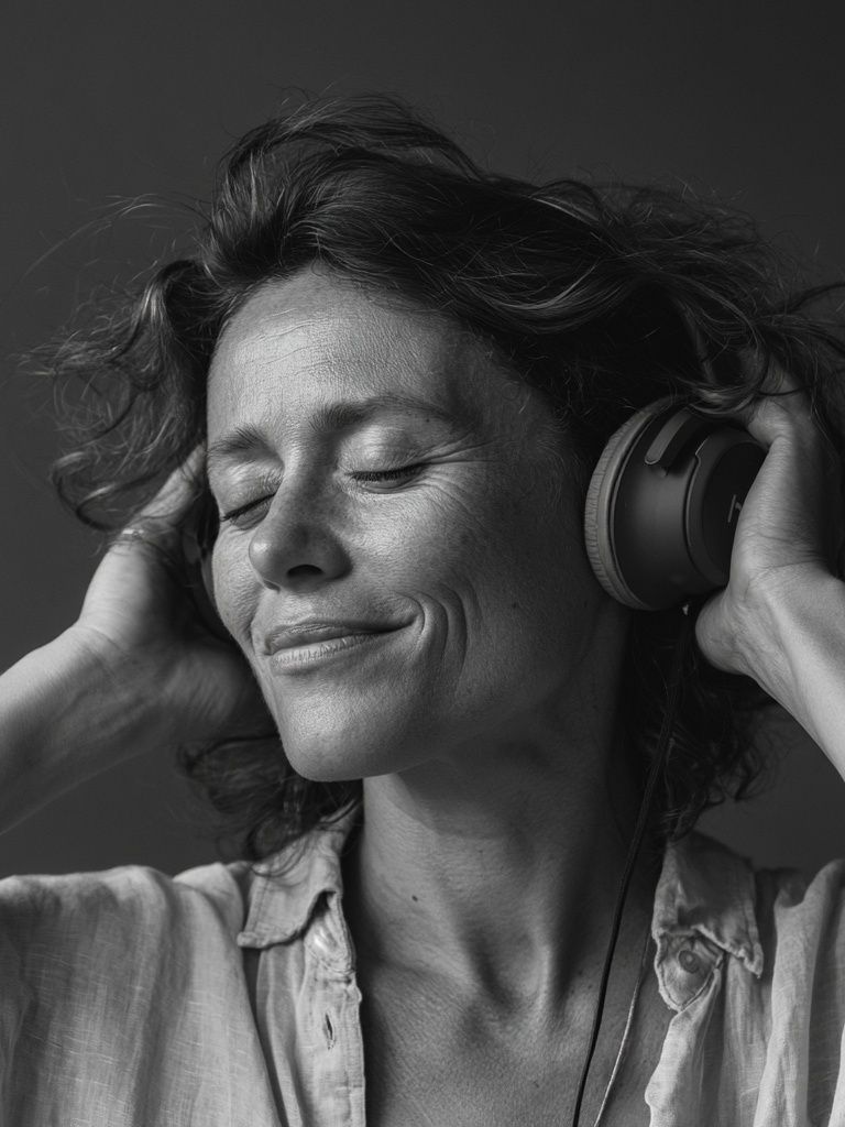 Serene Headphones Portrait Print. poster detail