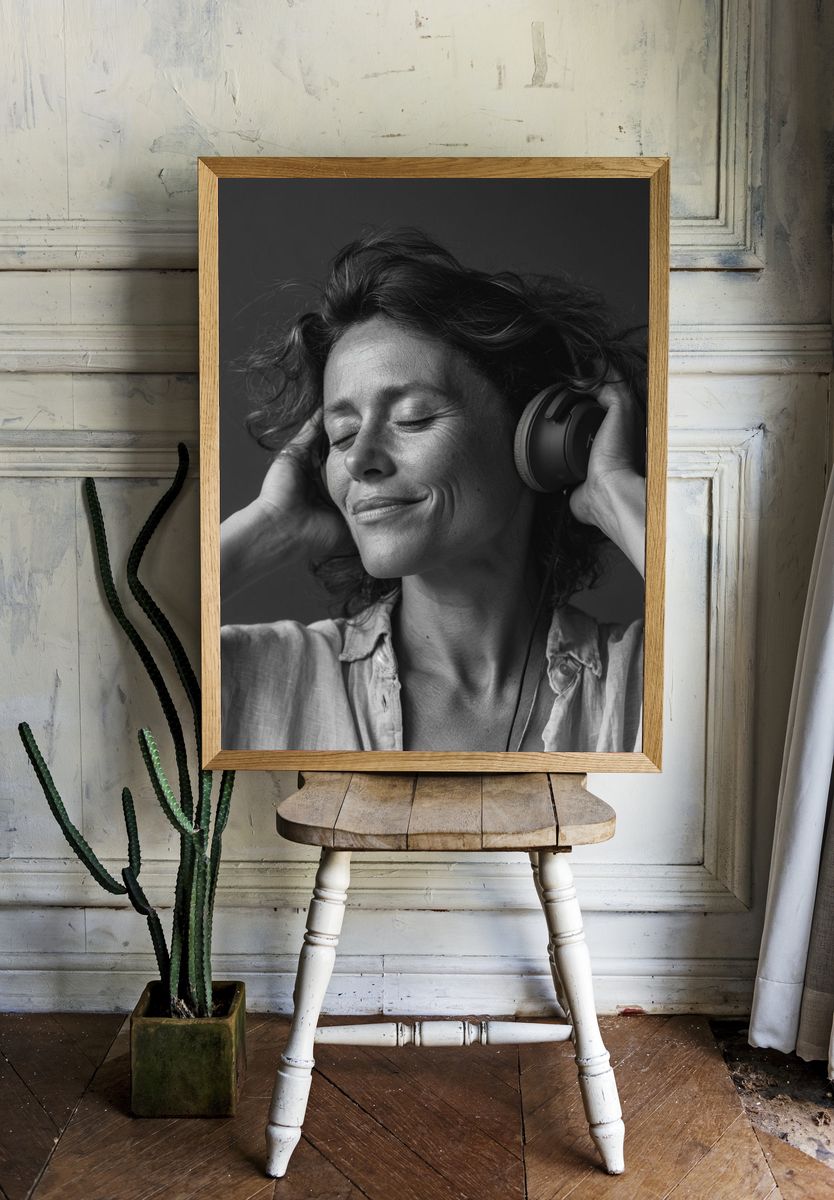Serene Headphones Portrait Print. — room view 1