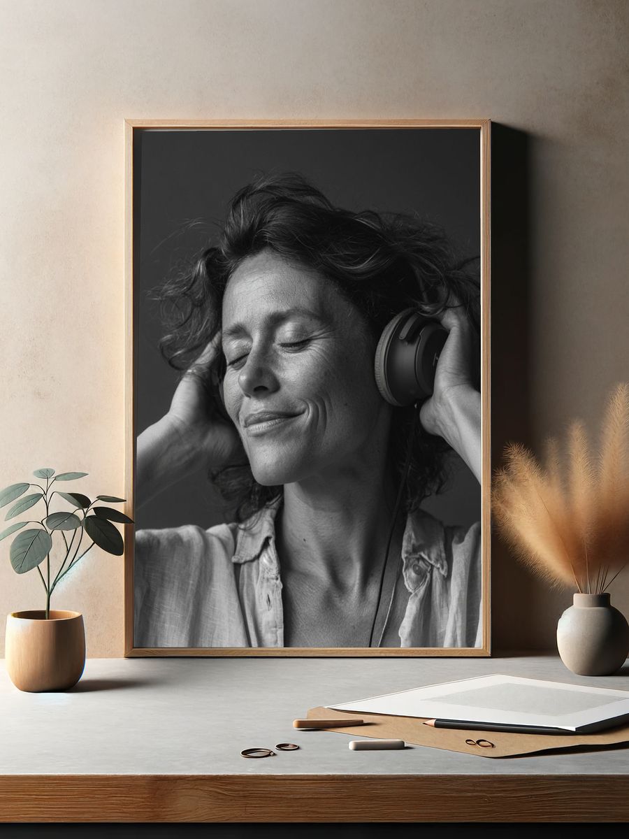 Serene Headphones Portrait Print. — room view 2