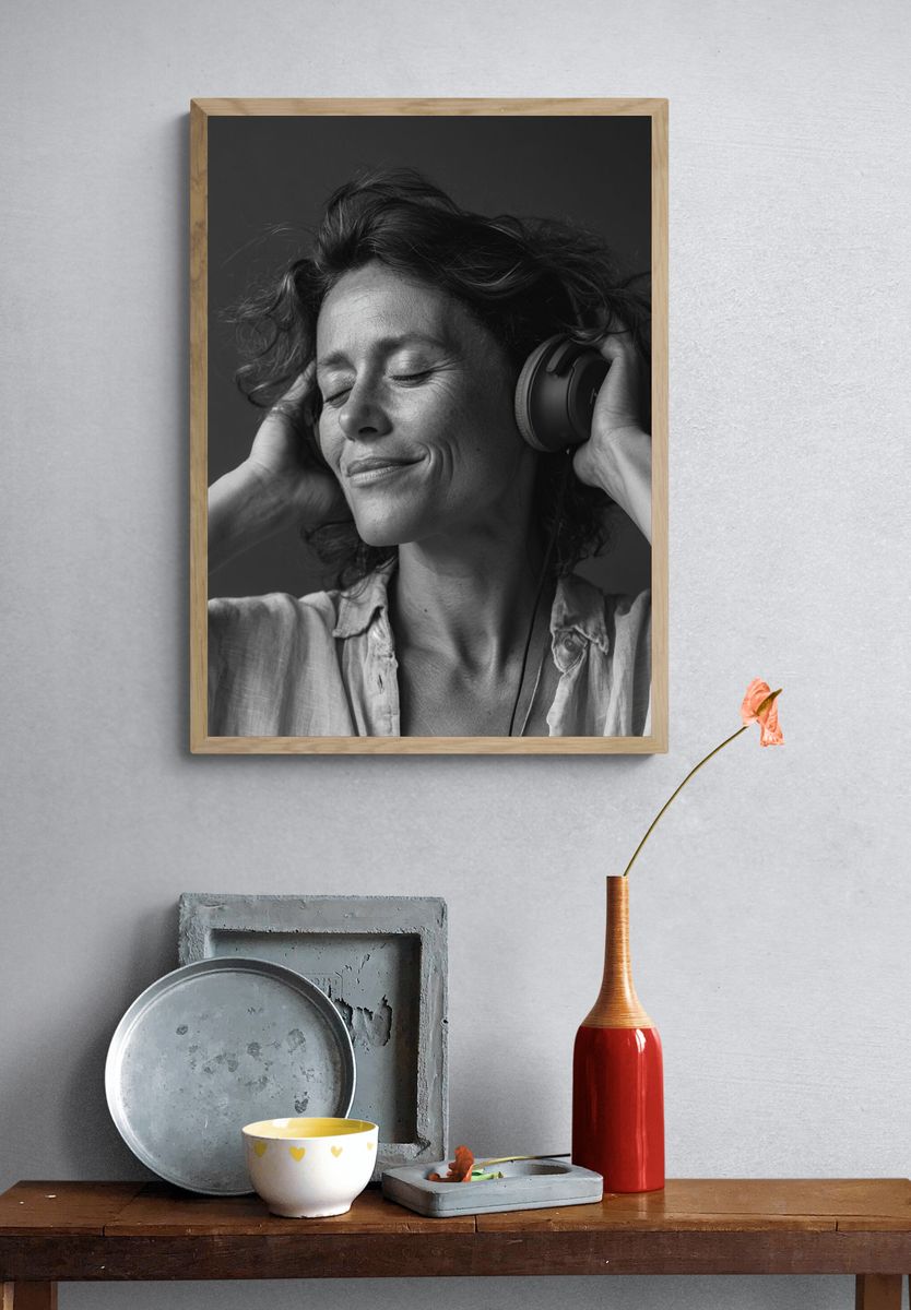 Serene Headphones Portrait Print. — room view 3