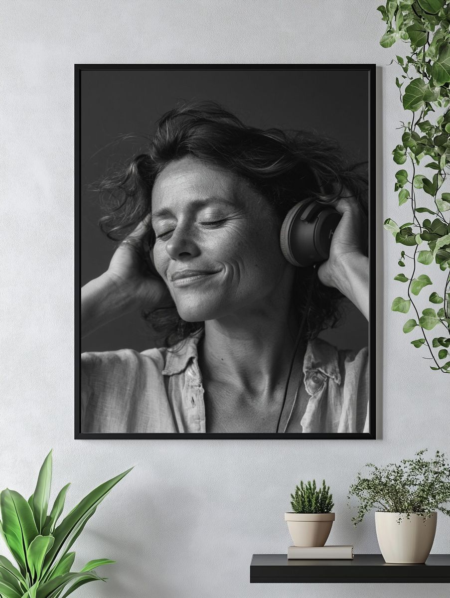 Serene Headphones Portrait Print. — room view 4