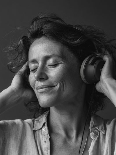 Serene Headphones Portrait Print. poster