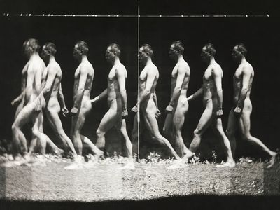 Nude photography naked man walking.