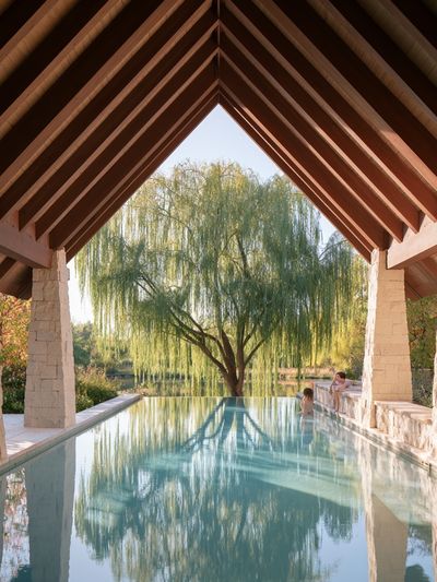 Willow Pool Pavilion Photography Poster. poster
