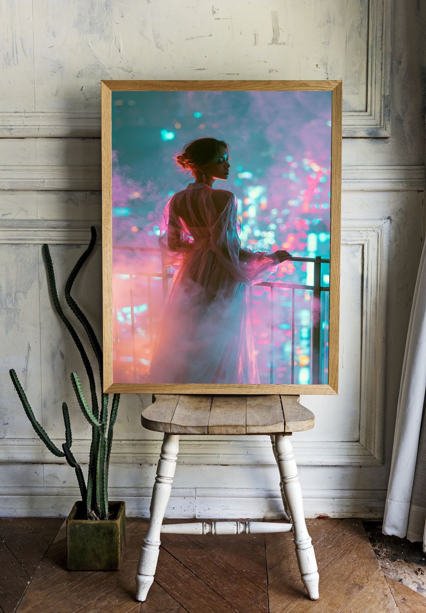Neon Balcony Portrait Photography Poster. room preview