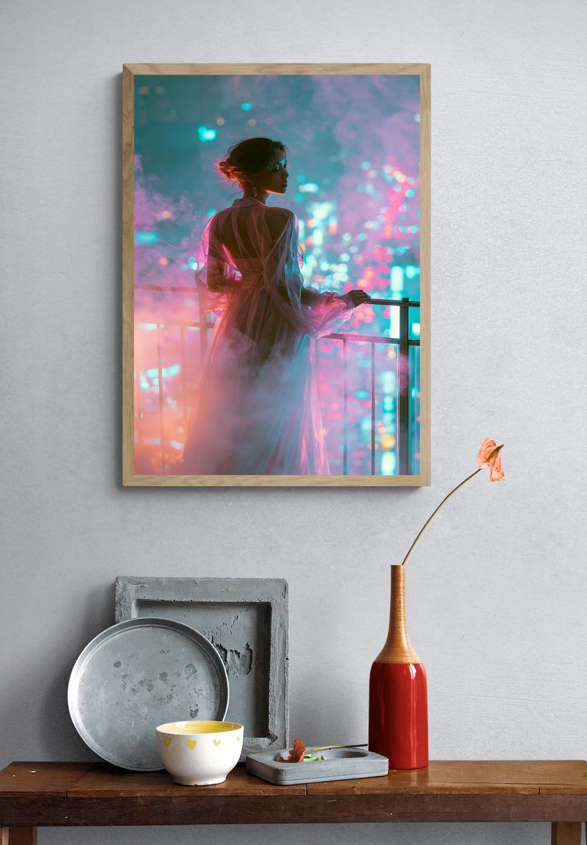 Neon Balcony Portrait Photography Poster. — room view 3