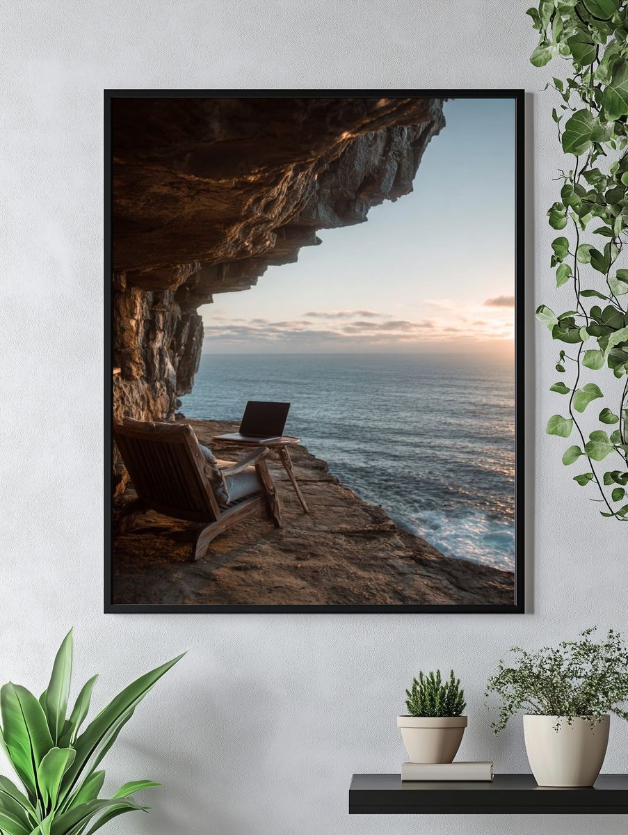 Cliffside Ocean Sunset Photography Poster. — room view 4