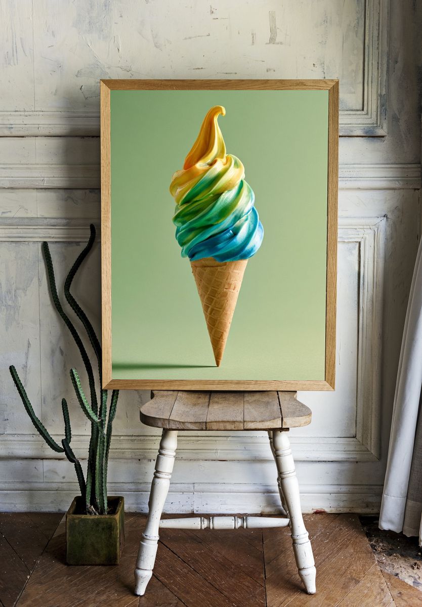 Rainbow Ice Cream Cone Photography Poster. room preview