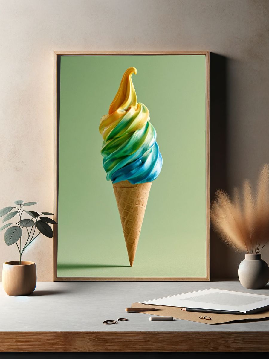 Rainbow Ice Cream Cone Photography Poster. — room view 2