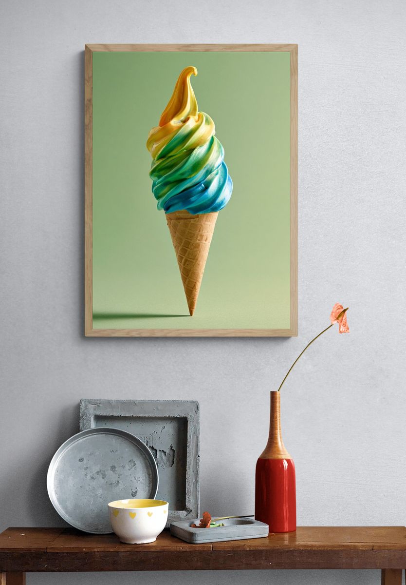 Rainbow Ice Cream Cone Photography Poster. — room view 3
