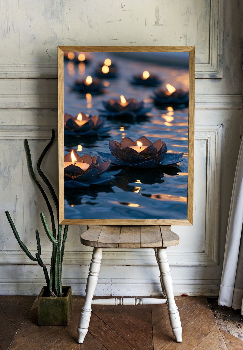 Floating Lotus Candles Photography Print. room preview