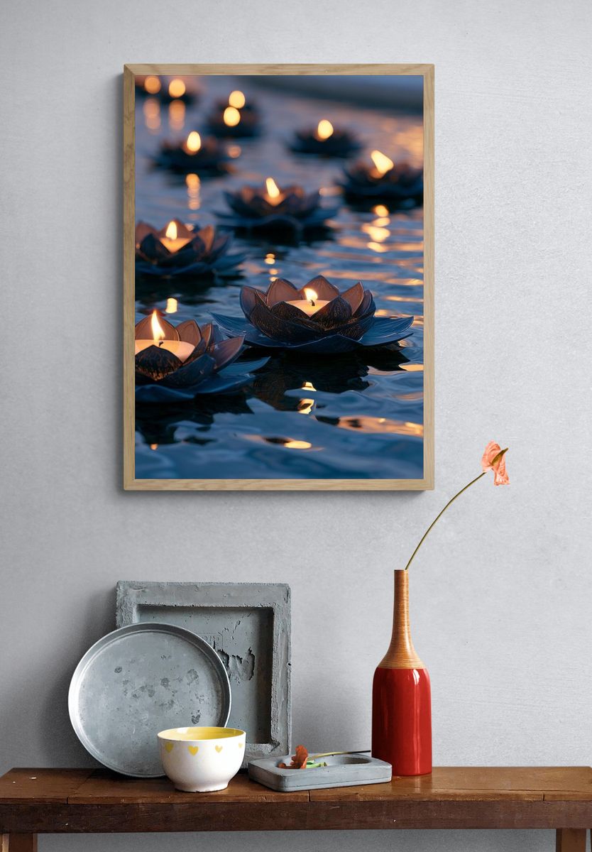 Floating Lotus Candles Photography Print. — room view 3