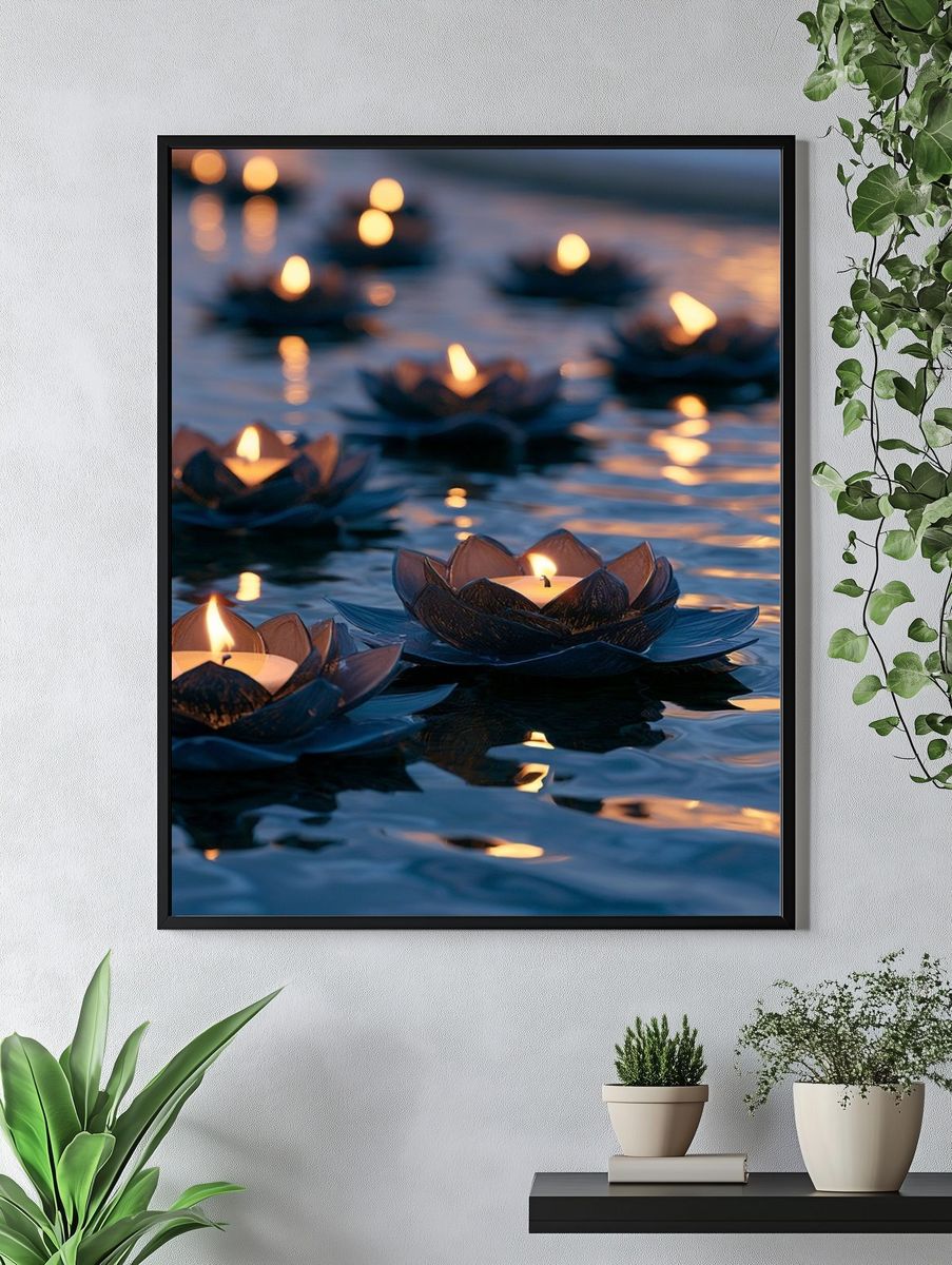 Floating Lotus Candles Photography Print. — room view 4