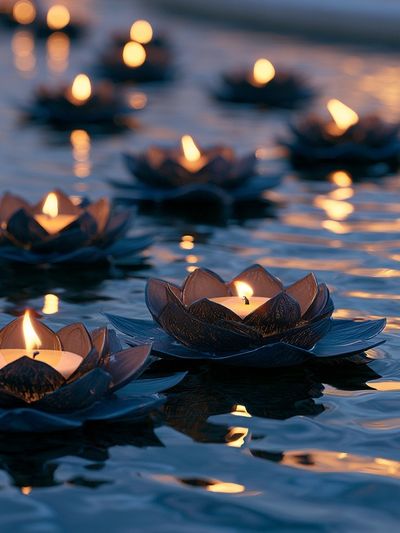 Floating Lotus Candles Photography Print. poster print