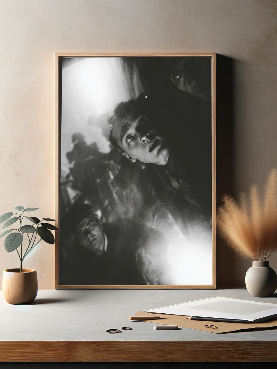 Monochrome Surreal Faces Poster. — room view 2