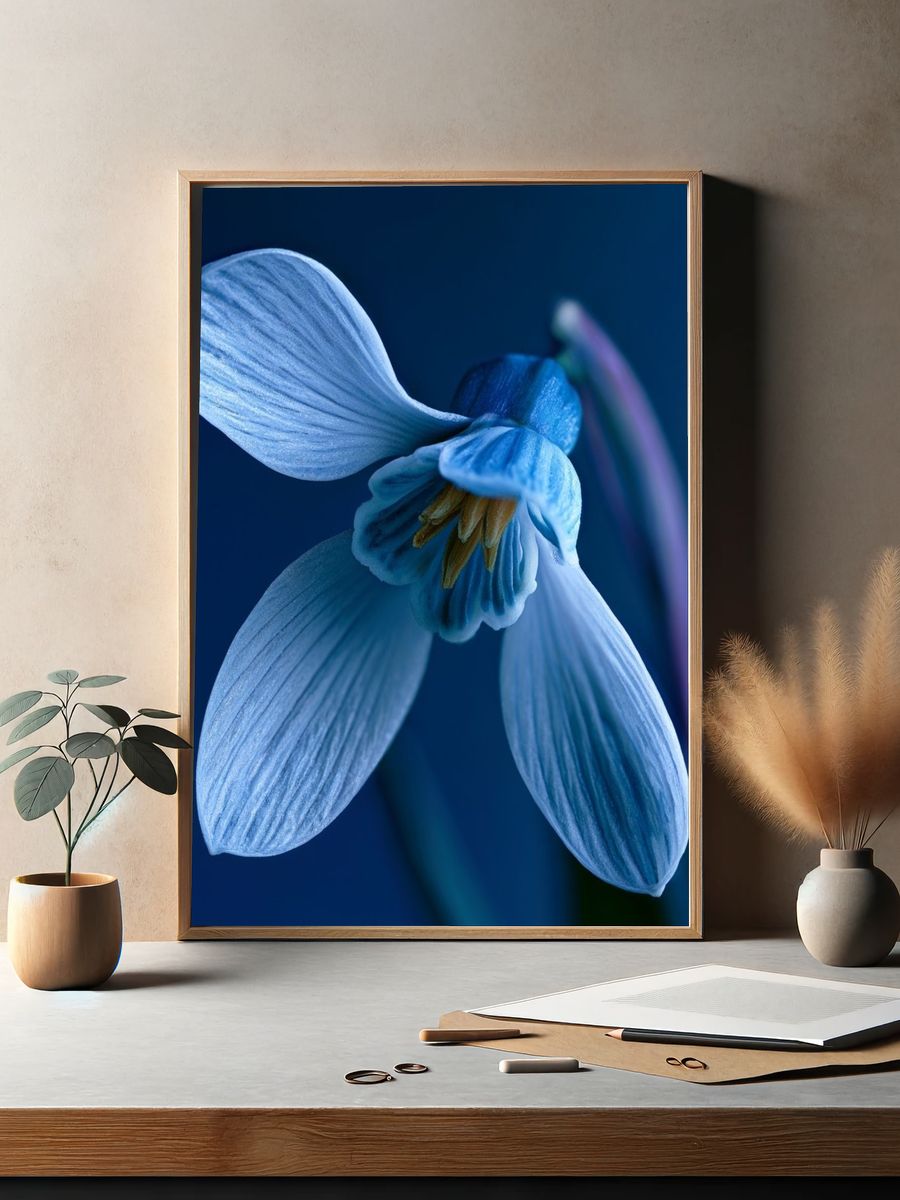 Blue Blossom Macro Photography Poster. — room view 2