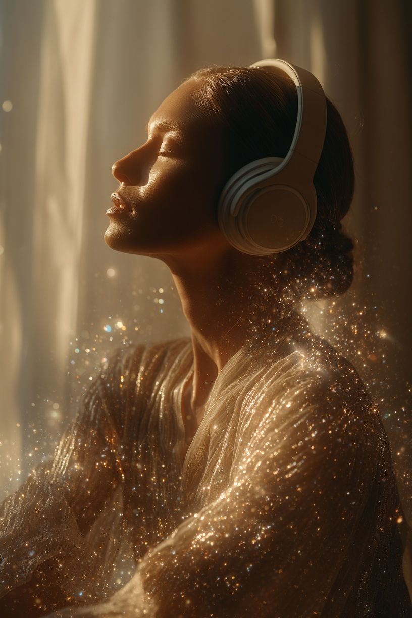 Serene Woman with Headphones — Photography Print. poster — photography art
