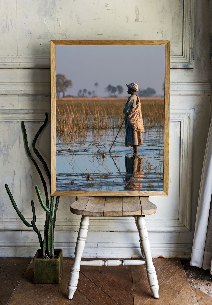 Wetland Fisherman Photography Poster. — room view 1