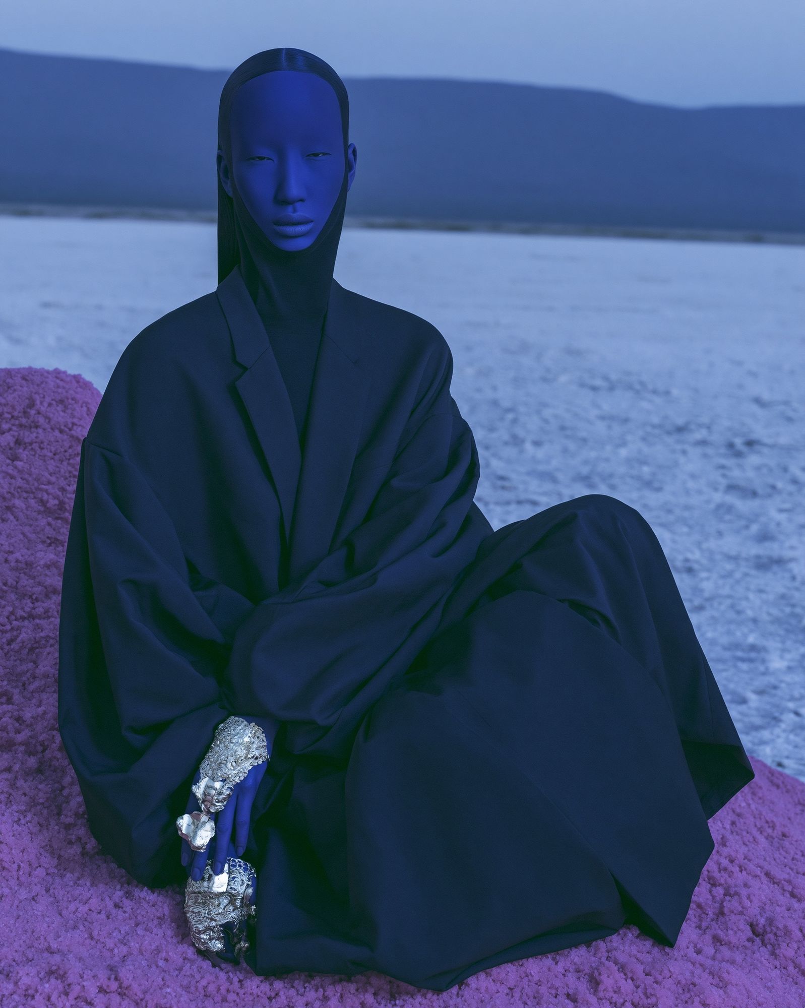 Surreal Blue Figure Photography Poster. poster detail