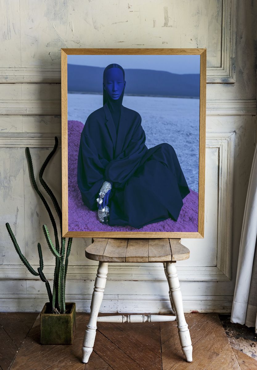 Surreal Blue Figure Photography Poster. room preview
