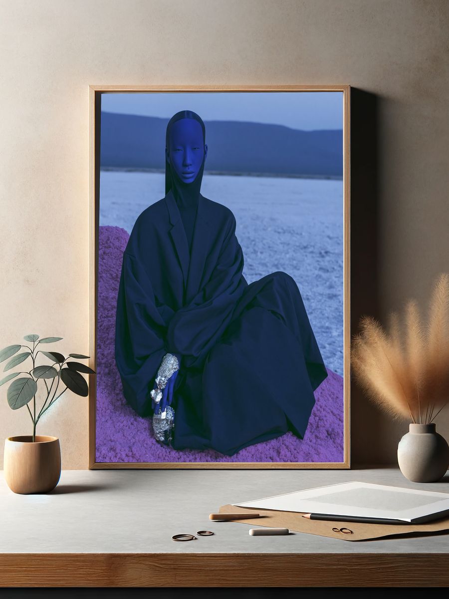 Surreal Blue Figure Photography Poster. — room view 2