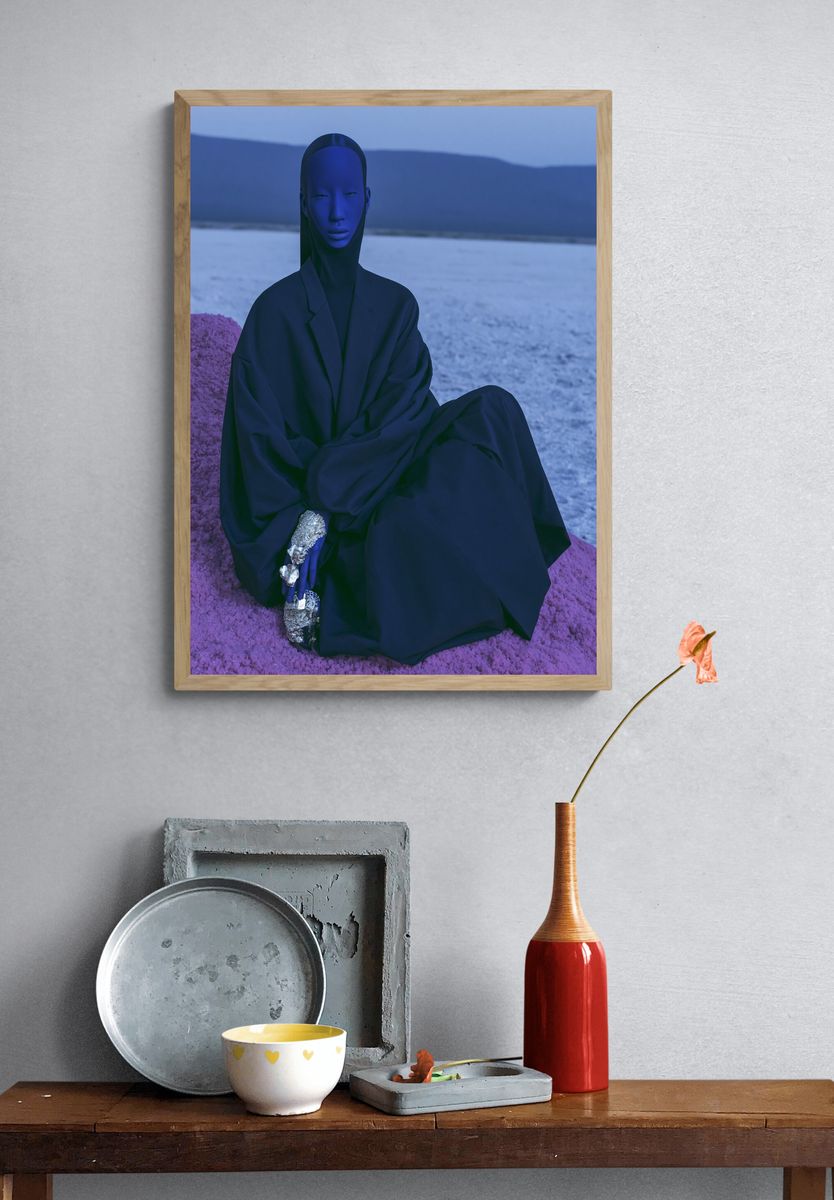 Surreal Blue Figure Photography Poster. — room view 3