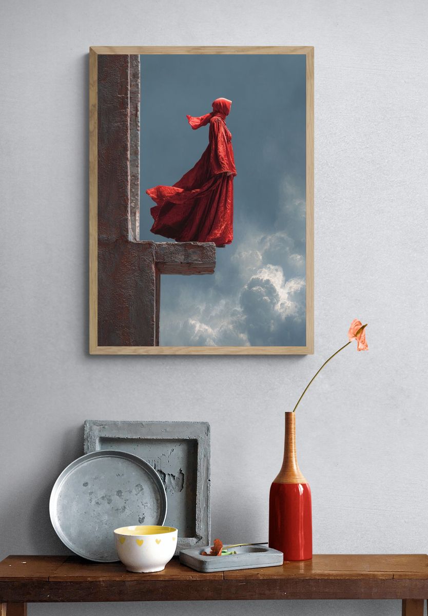 Red Cloaked Figure Surrealism Print. — room view 3
