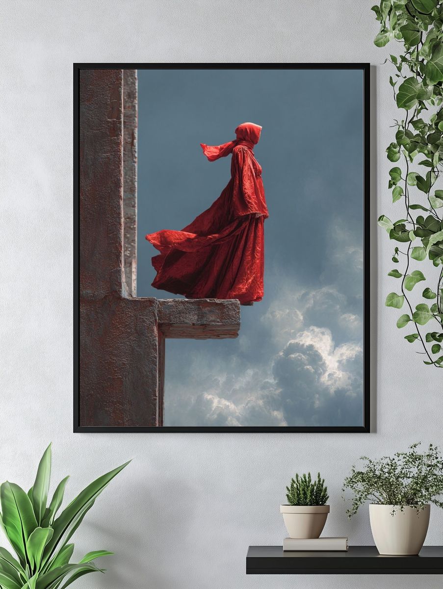 Red Cloaked Figure Surrealism Print. — room view 4