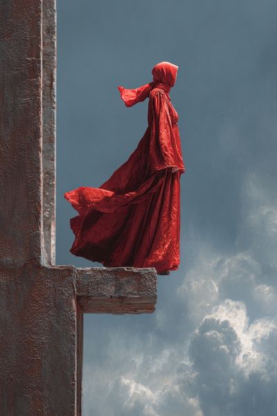 Red Cloaked Figure Surrealism Print.