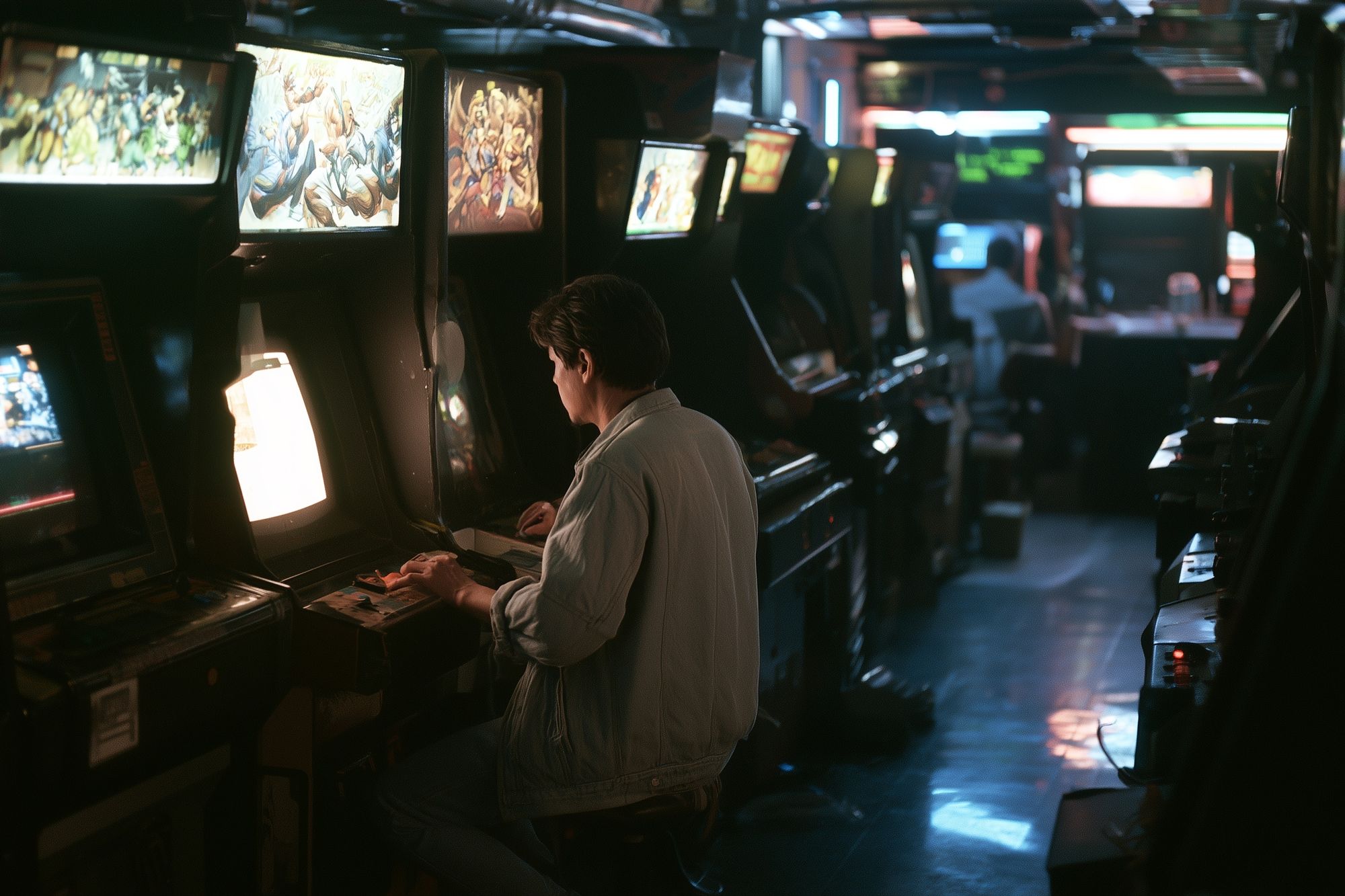 Neon Arcade Interior Photography Poster. poster — photography art