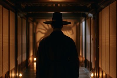 Shadowed Hanbok Corridor Photography Poster.