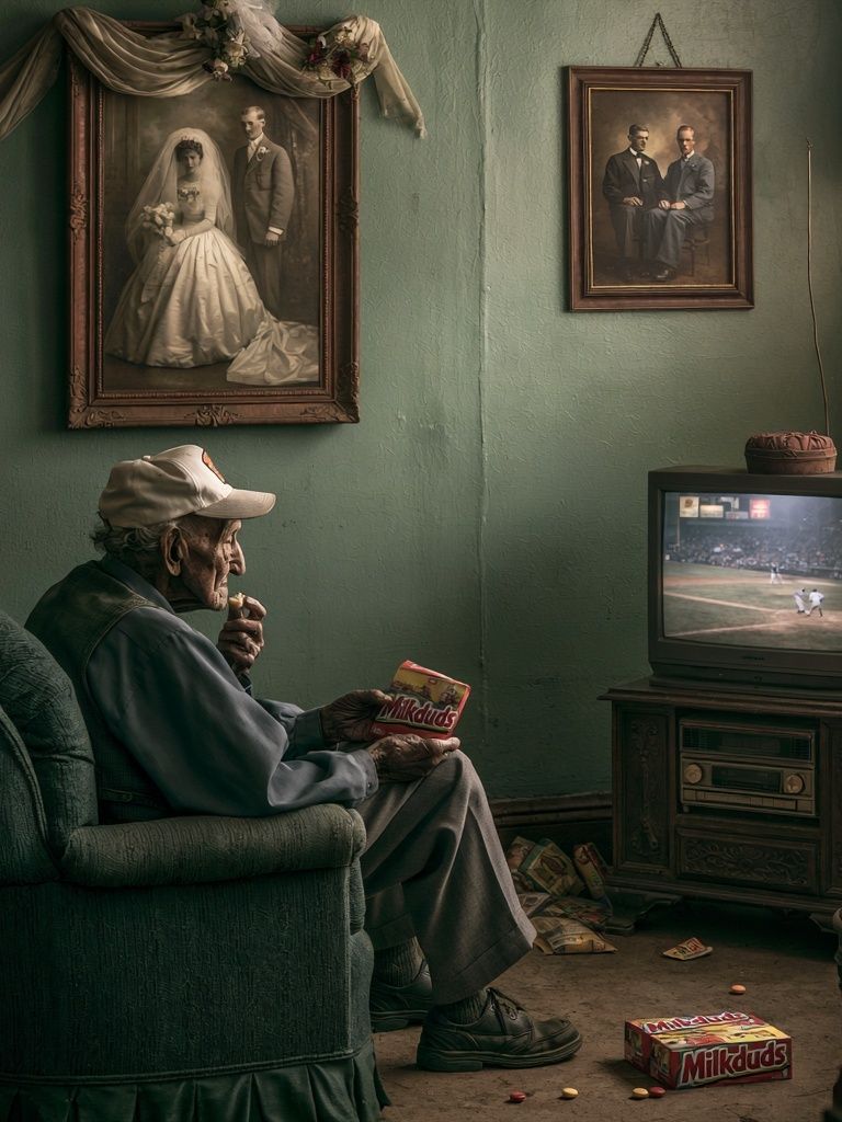 Elderly Man Watching Baseball Poster. poster detail