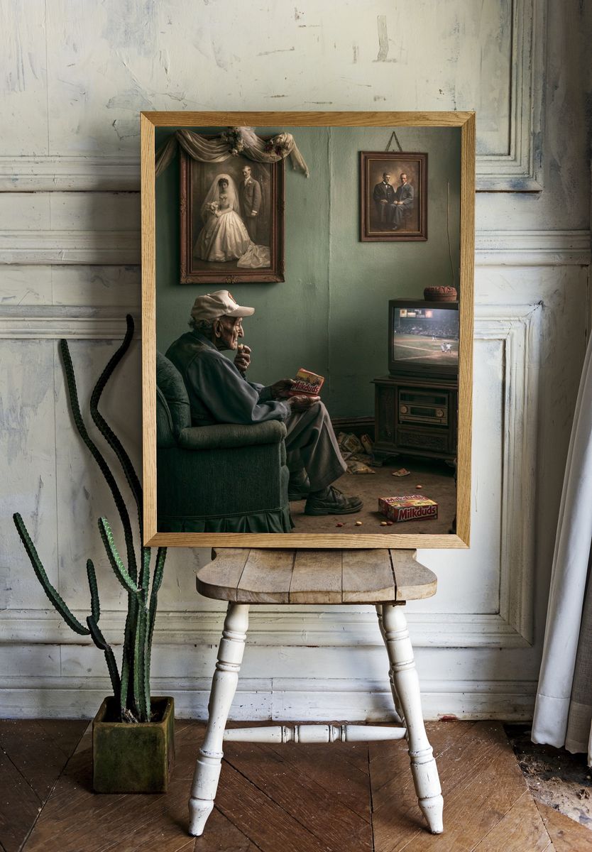 Elderly Man Watching Baseball Poster. room preview