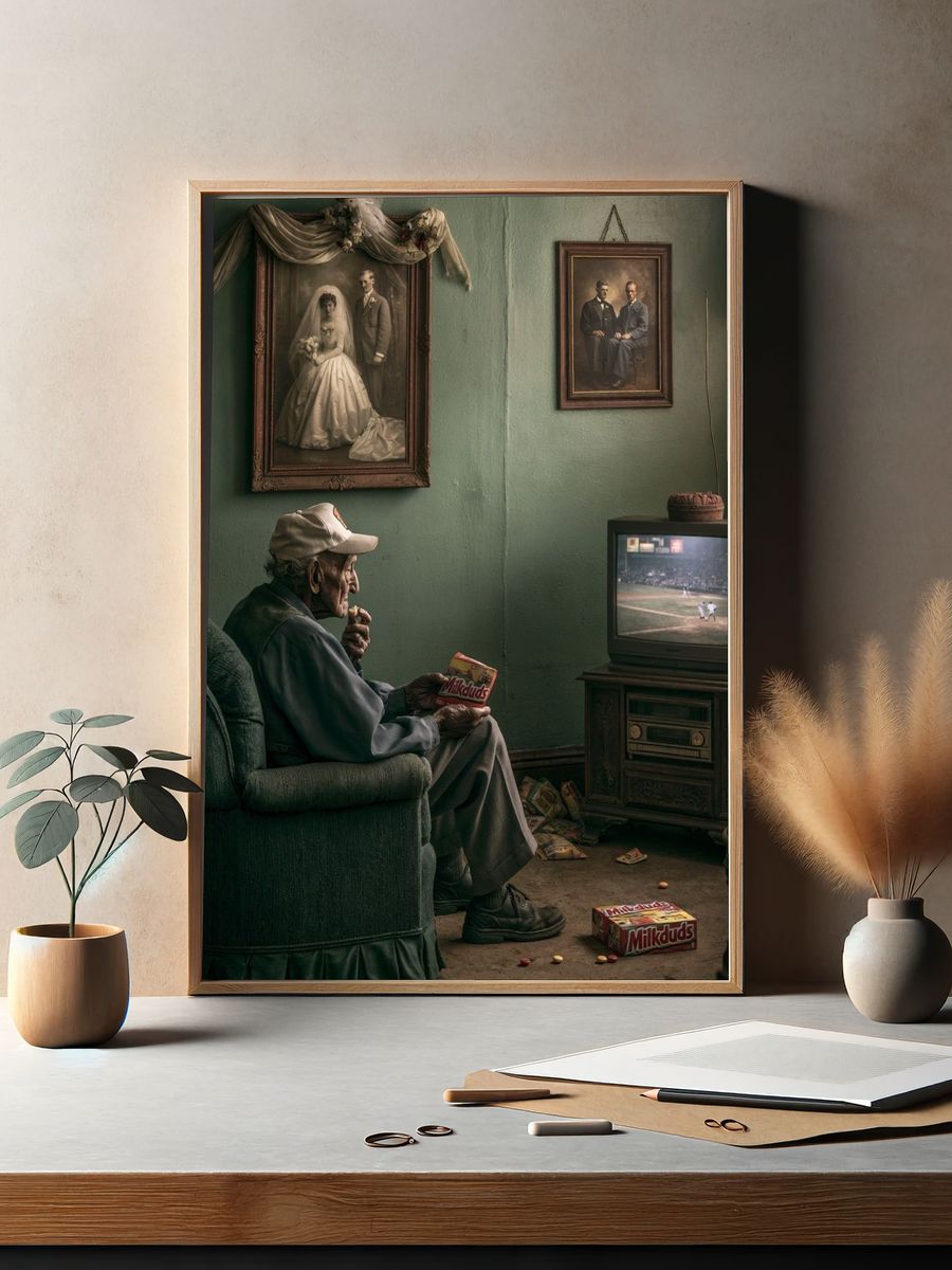 Elderly Man Watching Baseball Poster. — room view 2