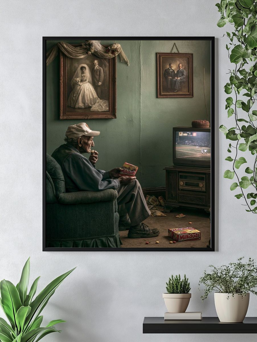 Elderly Man Watching Baseball Poster. — room view 4