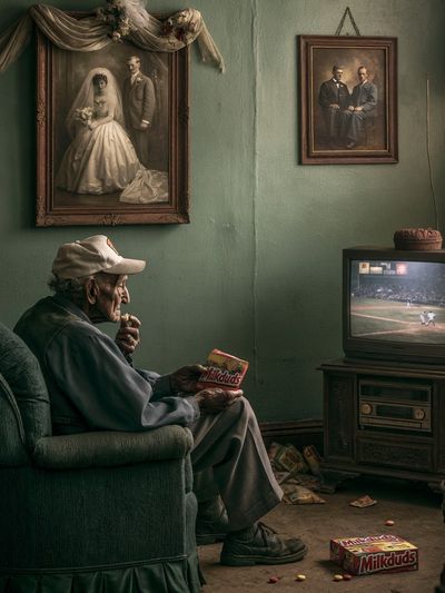 Elderly Man Watching Baseball Poster.