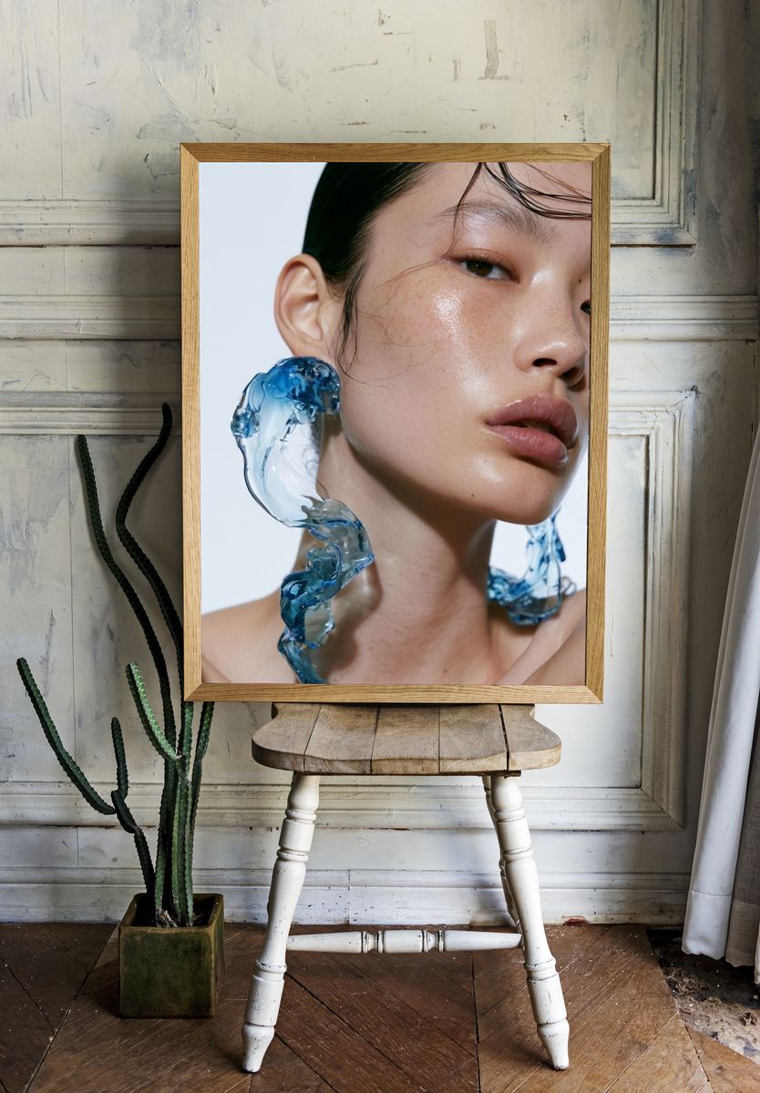 Blue Glass Portrait Photography Poster. room preview