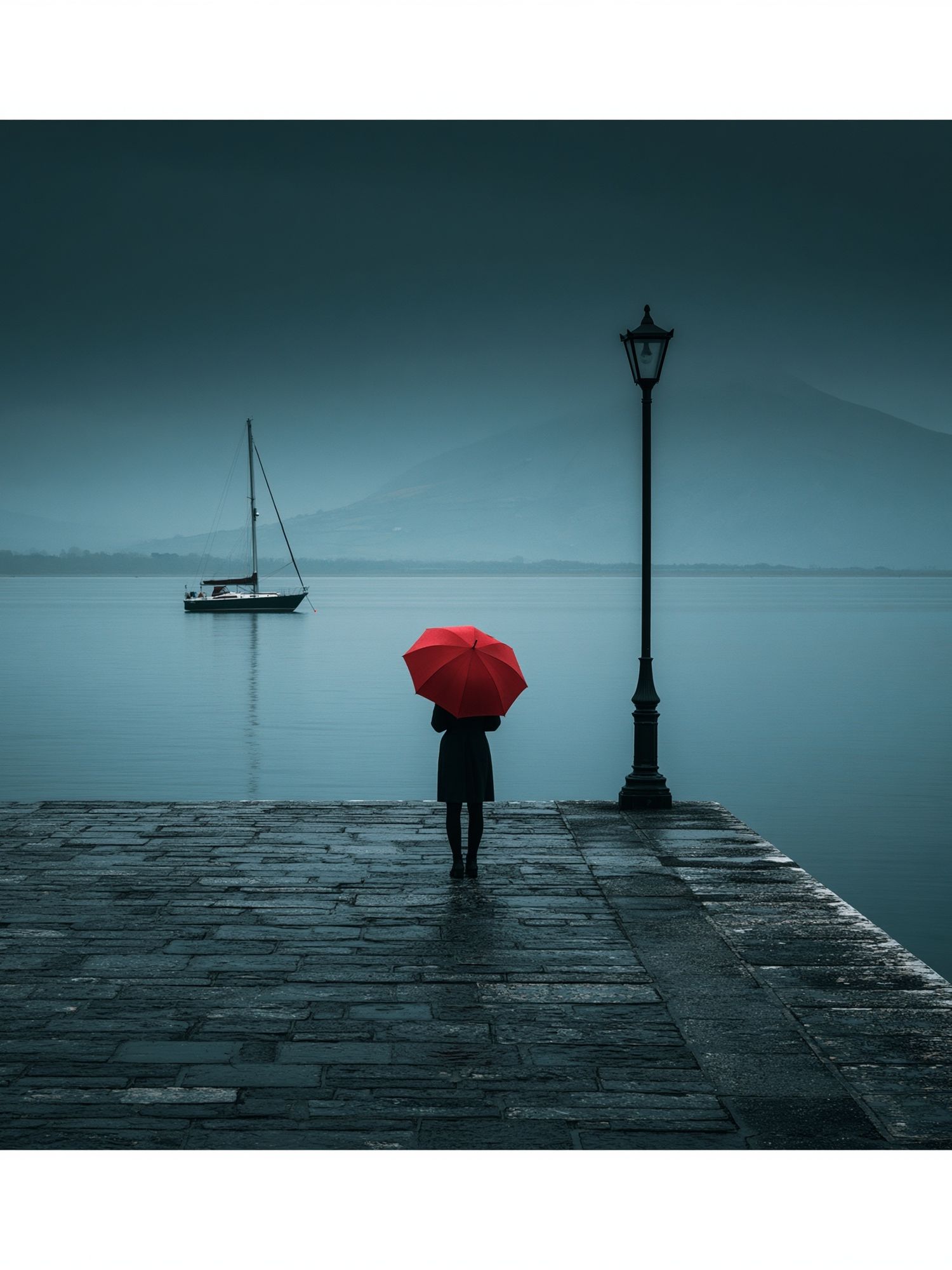 Red Umbrella Lakeside Photography Poster. poster — photography art