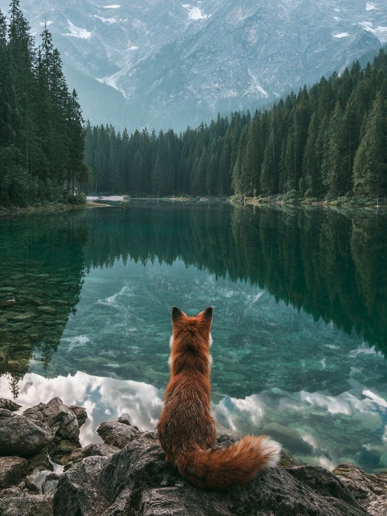 Fox by Alpine Lake Poster. poster — photography art