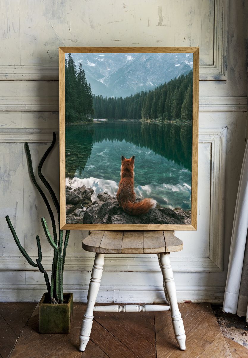 Fox by Alpine Lake Poster. room preview