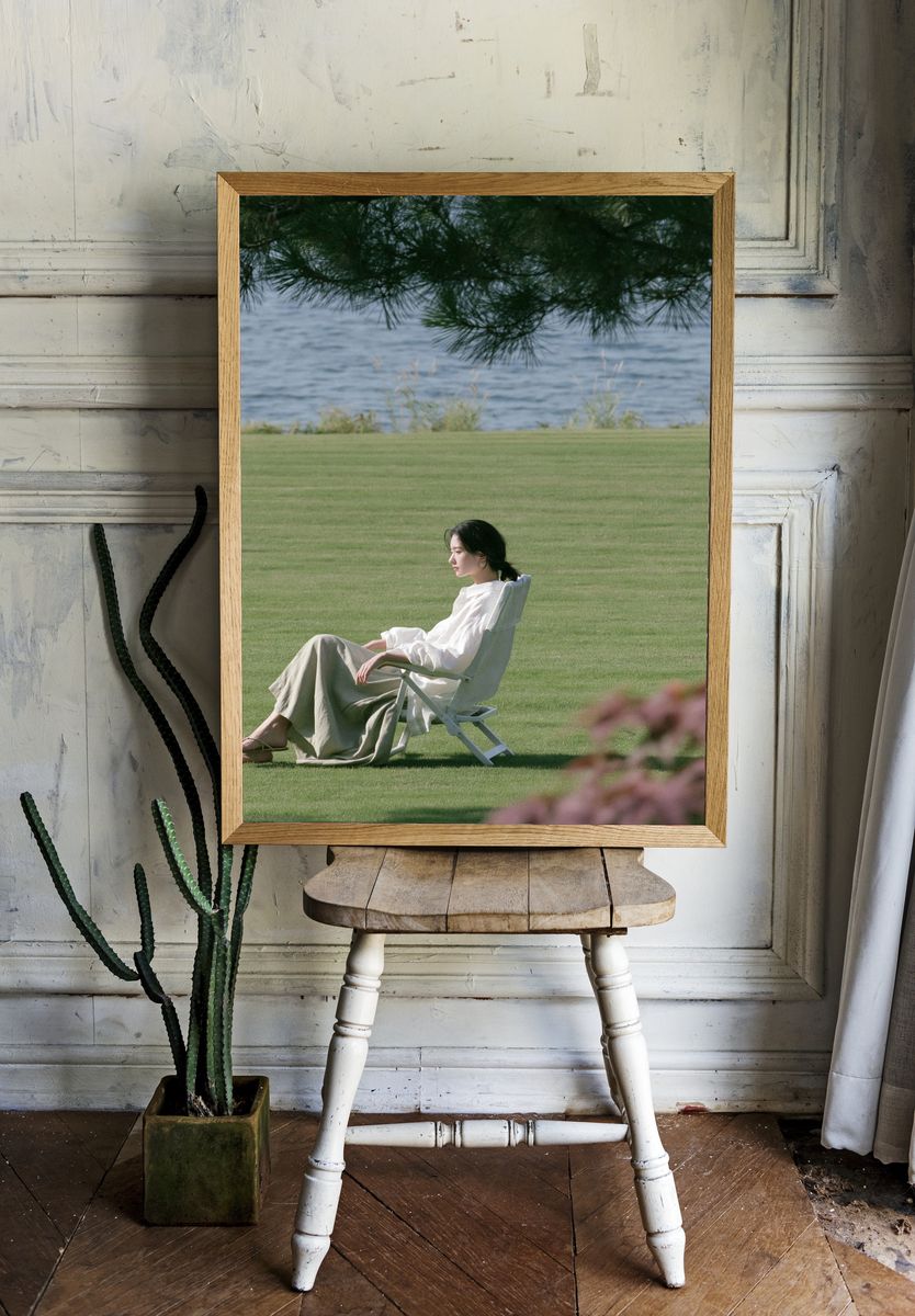 Serene Lakeside Portrait Photography Poster. room preview