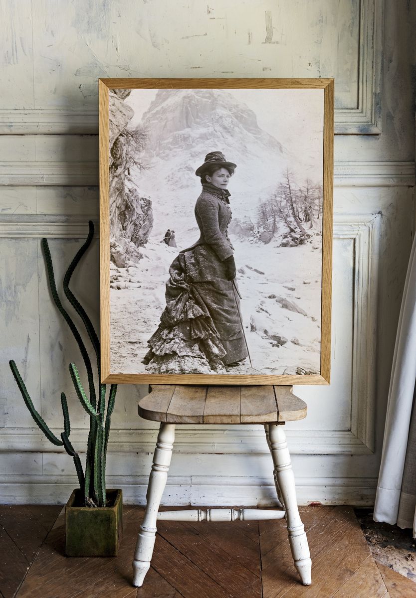 Victorian Woman in Snowy Alps Print. room preview