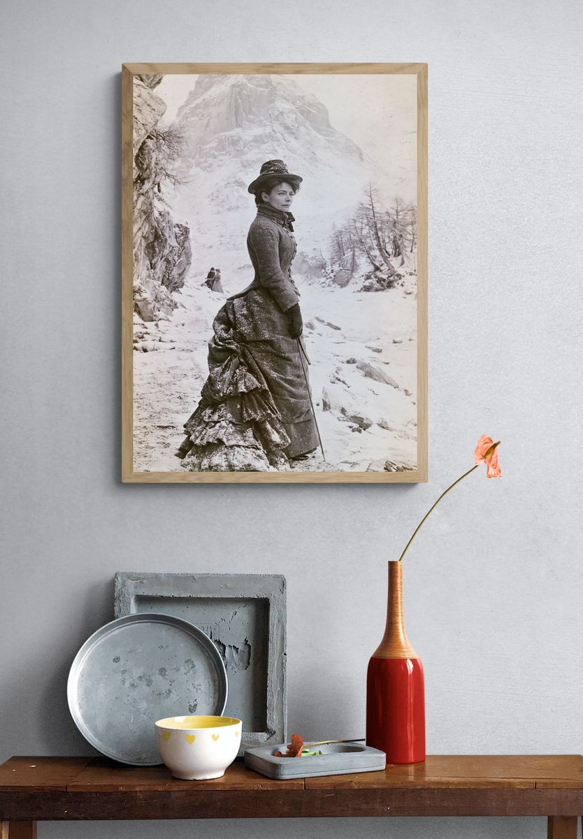 Victorian Woman in Snowy Alps Print. — room view 3