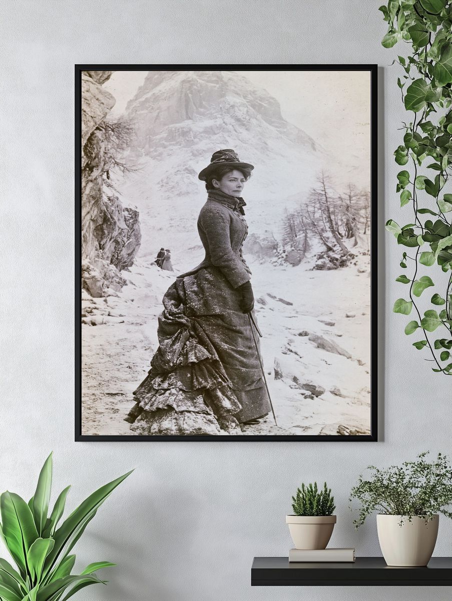 Victorian Woman in Snowy Alps Print. — room view 4