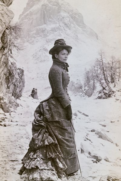 Victorian Woman in Snowy Alps Print.