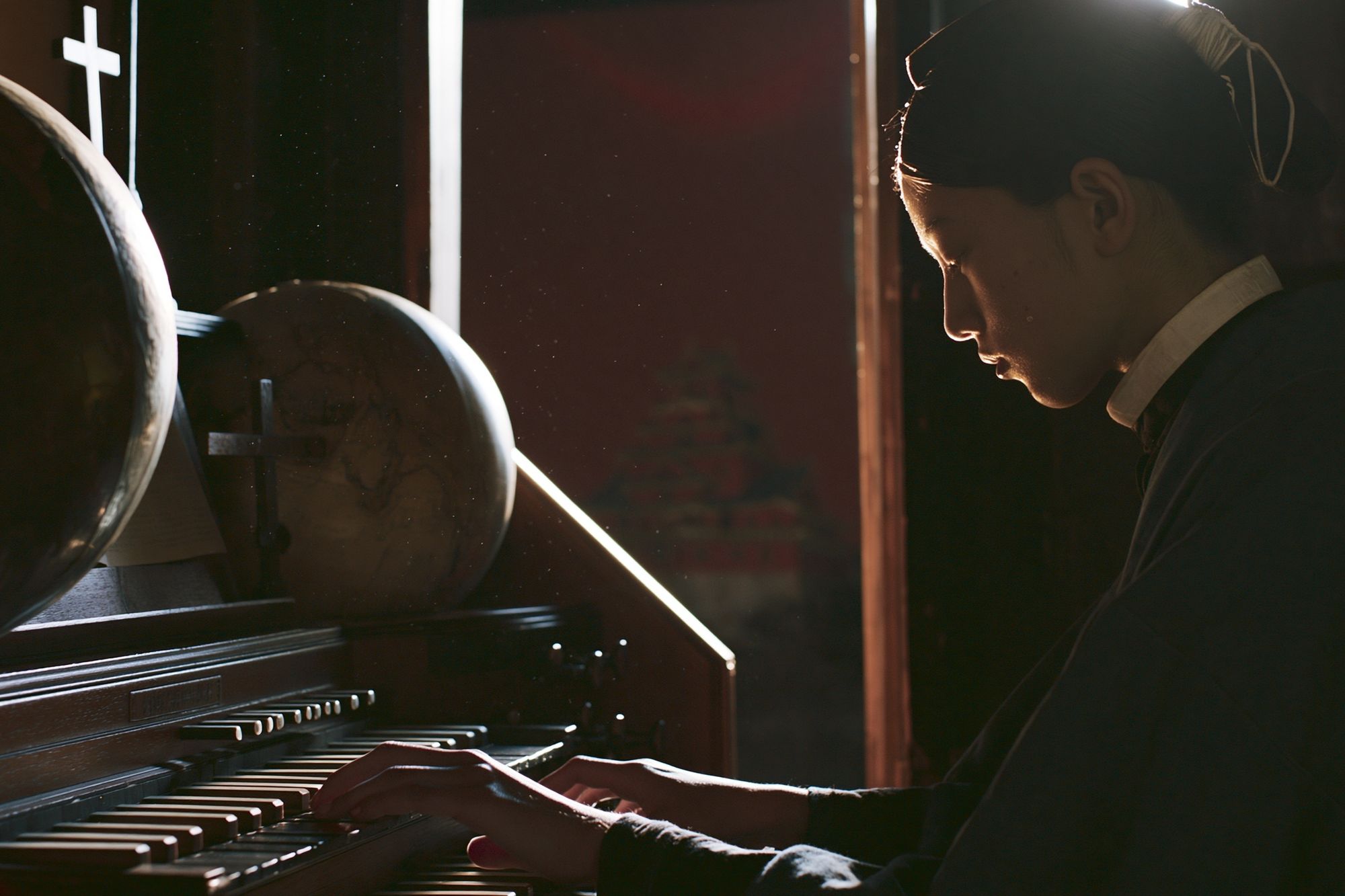 Pianist in Candlelight Photography Poster. poster detail