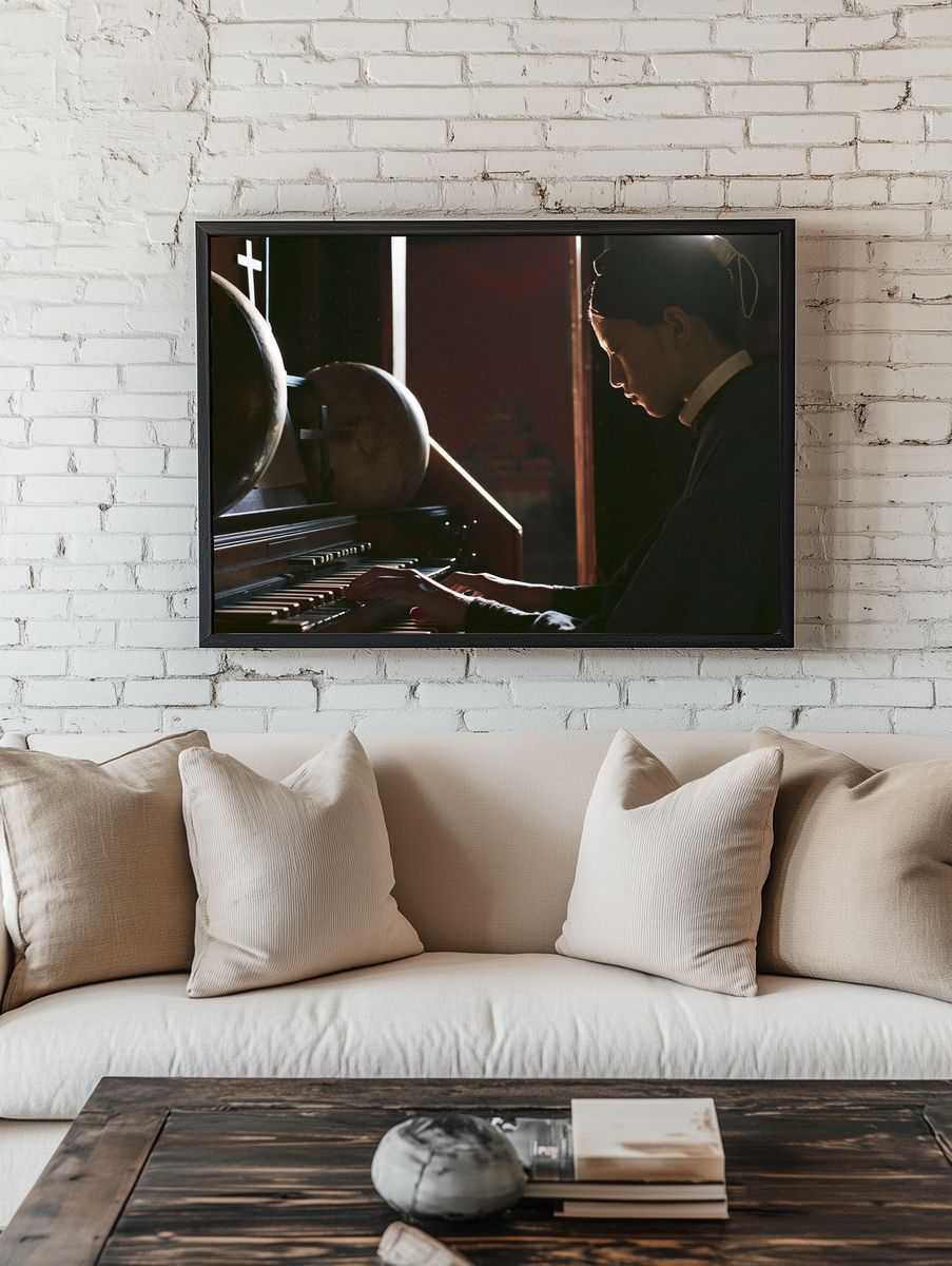 Pianist in Candlelight Photography Poster. — room view 1