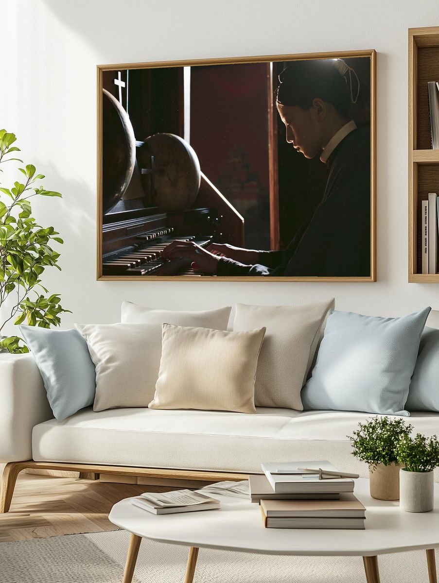 Pianist in Candlelight Photography Poster. — room view 2