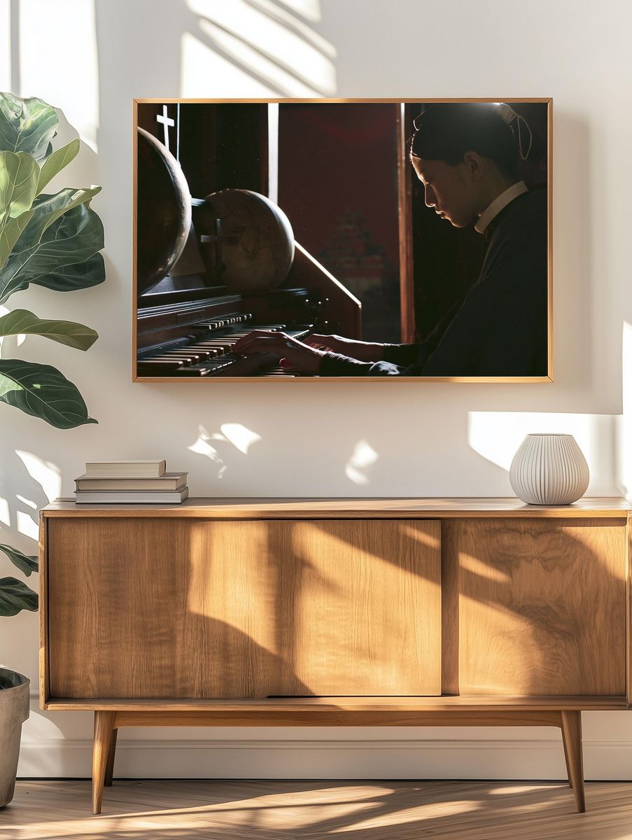 Pianist in Candlelight Photography Poster. — room view 3